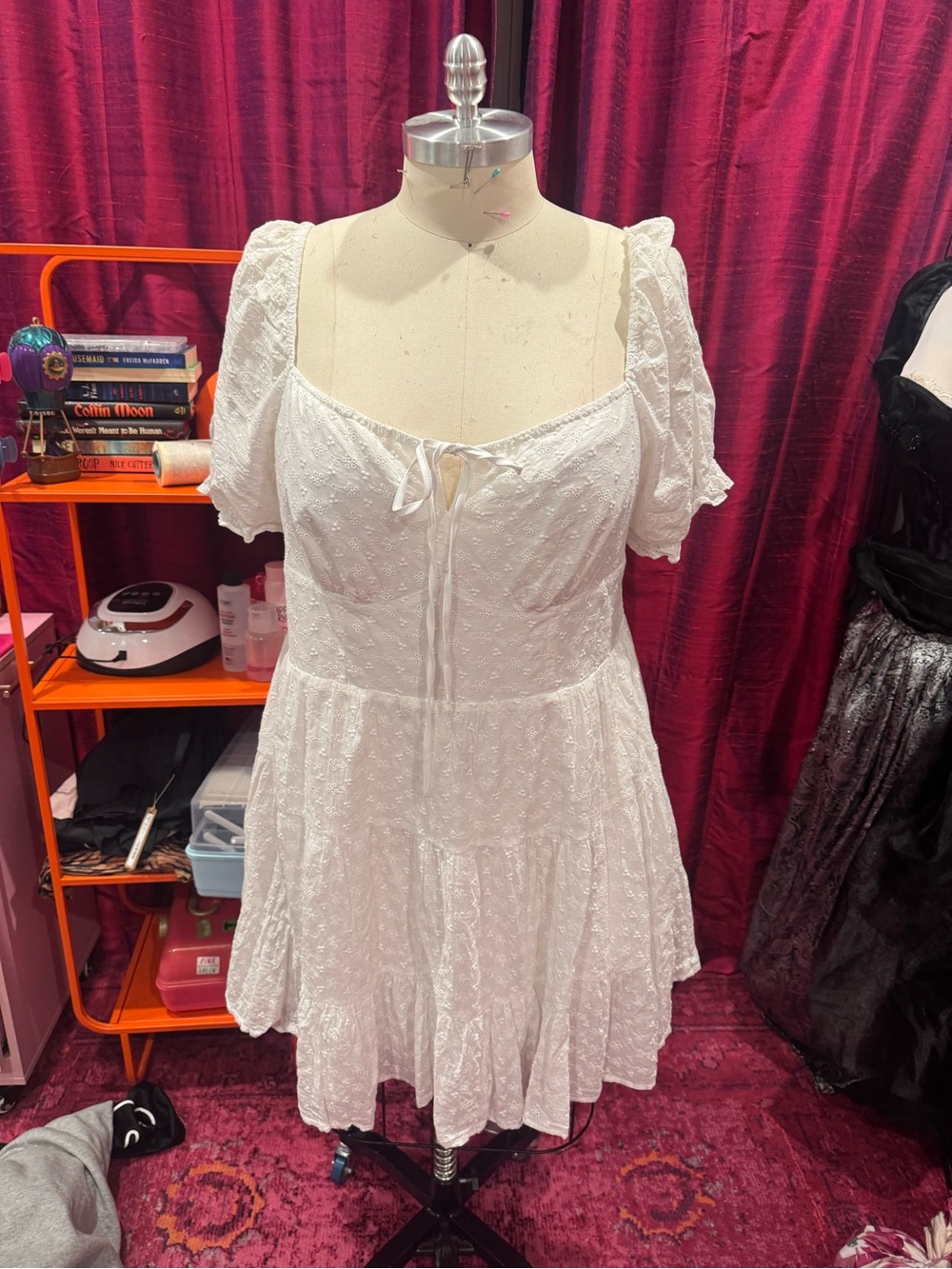 Cider White Eyelet Lace Puff Sleeve Mini Dress - Picture 2 of 4